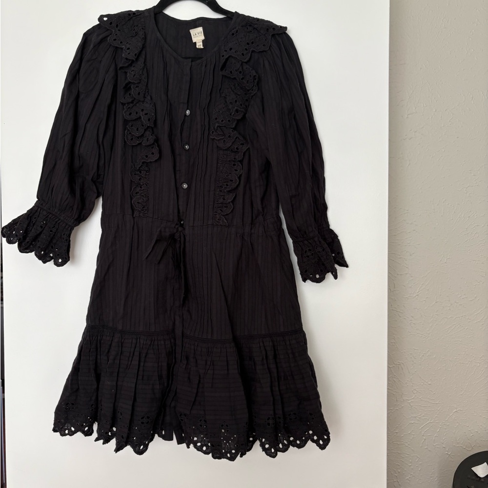 La Vie Rebecca Taylor Black Ruffle Dress Size Small